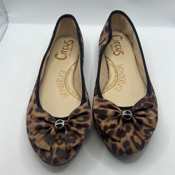 Sam Edelman Connie brown/black bow Ballet Flats Sz 7.5M leopard animal print - Picture 1 of 15